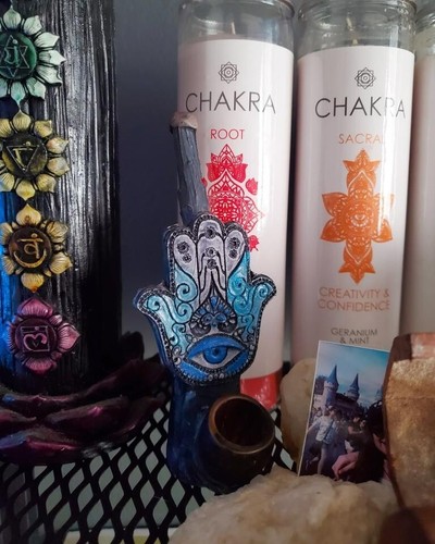 Blue Hamsa Hand Handmade Tobacco Smoking Hand Pipe Spiritual Evil Eye of Fatima - Picture 7 of 7