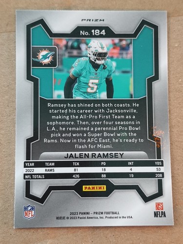 2023 Panini Prizm #184 Jalen Ramsey Miami Dolphins Green Prizm - Bild 2 von 2