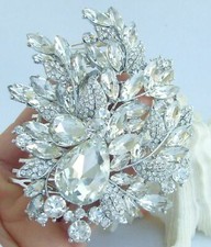 Gorgeous 4.33" Leaf Teardrop Flower Hair Comb Rhinestone Crystal FSE04672