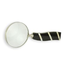 9932080 Silvertone Magnifying Nickel Plated Handle Black White Mother of Pearl