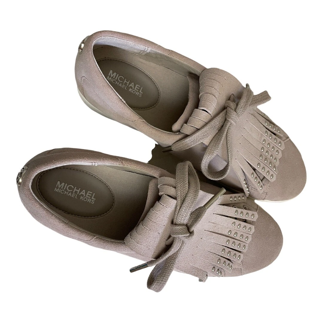 Michael Michael Kors Keaton Kiltie Sneaker Suede Leather Size 9 New Beige Tan