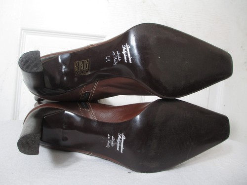 ENZO DI SIENA WOMEN’S BRN LEATHER HEEL MID-CALF ZIP BOOTS 41 US 10 MADE IN ITALY - Picture 4 of 7