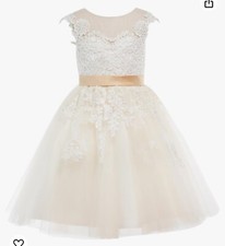 PLUVIOPHILY Ivory Lace Tulle Backless Wedding Flower Girl Dress Junior 6