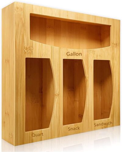 Food Bag Storage Organizer For Kitchen Drawer, Bamboo Baggie For Gallon, Quart,
