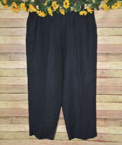 Larry Levine Black Cropped Ankle Linen Blend Pants Size 16 Casual Cargo Pocket
