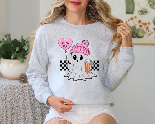 Be My Boo Balloon Ghost Sweatshirt | Cozy Valentine's Day Hoodie & Comfy Gift fo - Picture 2 of 36