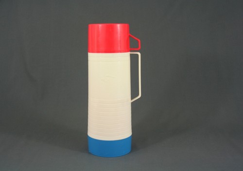 Vintage Aladdin 1 Quart, rot, weiß und blau Dura-Clad Thermosflasche - Bild 3 von 5