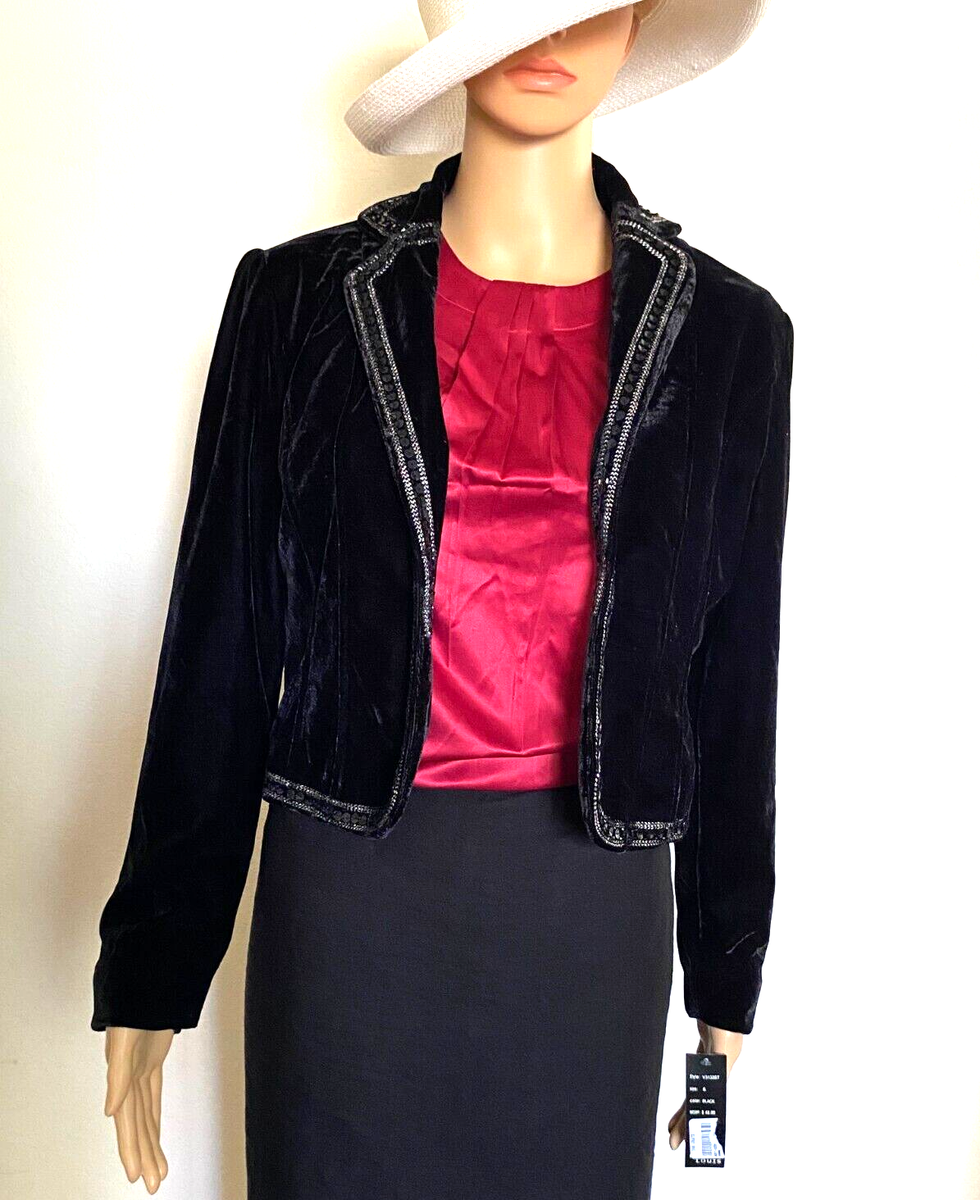 Robert Louis velour Black Velvet Embellished Cropped Jacket Blazer