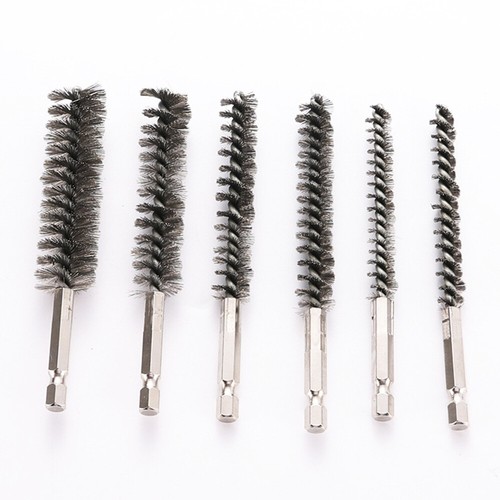 6 piezas cepillos de limpieza de orificios de acero inoxidable de vástago hexagonal de 1/4" 8-19 mm para taladro eléctrico - Imagen 11 de 12