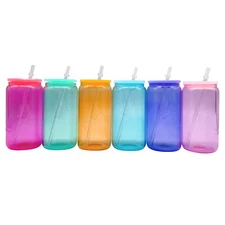 24Pcs/pack 16oz Glass Cups with Lids & Straws Sublimation Transfer Blanks