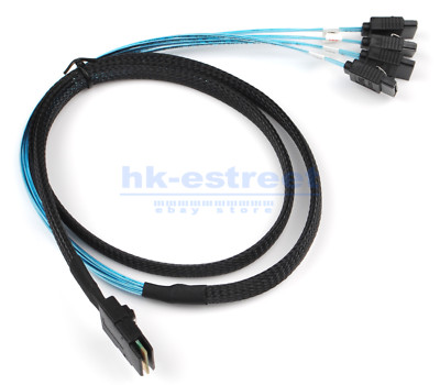 Internal Mini-SAS SFF8087 To 4x Straight Reverse SATA Fanout Cable Blue 100cm