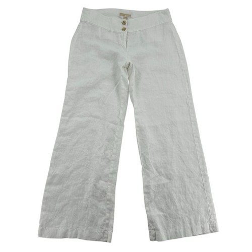 Michael Kors White 100% Linen Pants Slacks Wide Leg Office Light Wt Women Sz 30