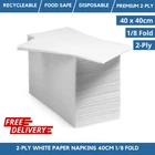White Paper Dinner Napkins 40cm 1/8 Fold Napkins Premium 2-Ply Paper Serviettes