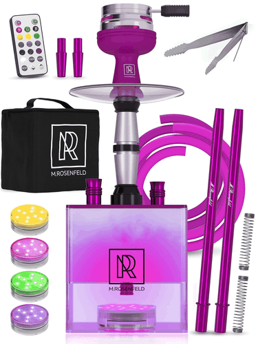 Purple Hookah 2 Hose Hookah Set YADO Square Hookah To Go with Charcoal Holder - Picture 9 of 9