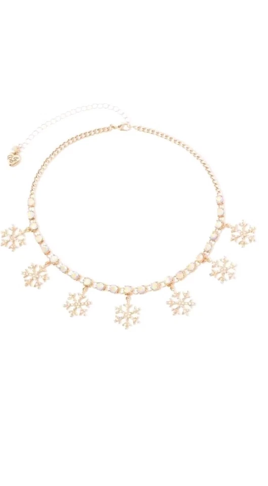 Colar Berloque Betsey Johnson Tom Dourado Festa de Férias Floco de Neve Cristal Inverno - Imagem 3 de 4