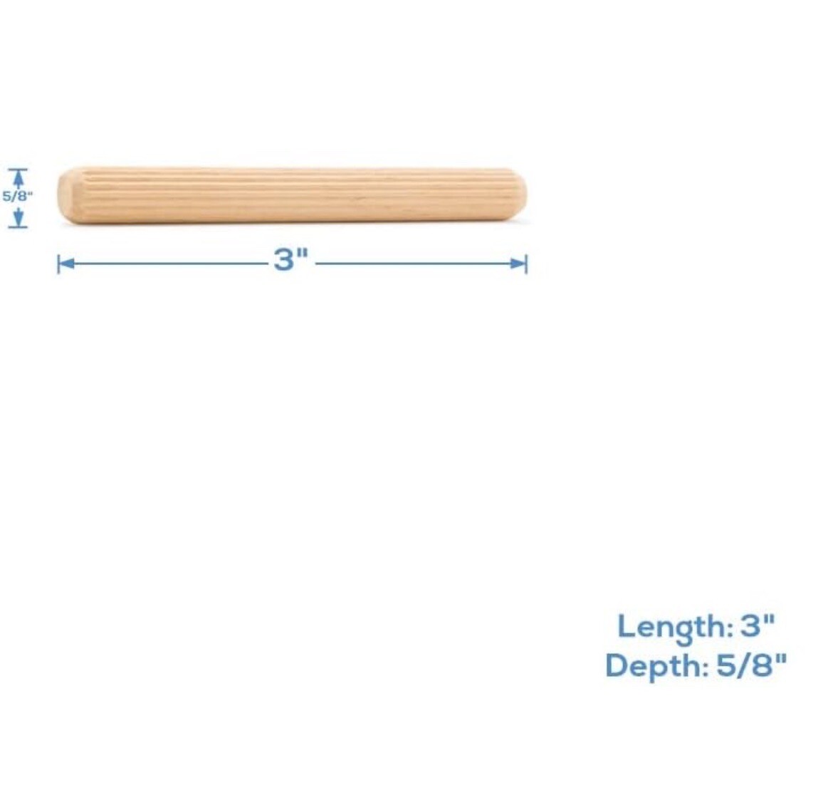 Wooden Dowel Pins 5/8"x3", Fluted Pins for Bunk Beds or Craftsset of