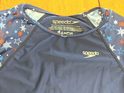 Speedo Girl's UV Long Sleeve Navy Blue Star Swim Shirt Size Large Block The Burn - Picture 3 of 7