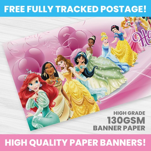 DISNEY PRINCESS PERSONALISED PRINCESSES BIRTHDAY BANNER PARTY DECORATION BANNERS - Picture 2 of 3