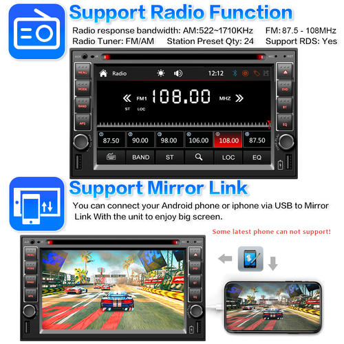 6.2" 2Din Touch Car Stereo Radio Bluetooth DVD Player Carplay GPS Reverse Camera - Picture 8 of 13