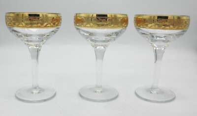 Cristalleria Fratelli Fumo Champagne Glass Set of 3 Gold Rim Made in Italy