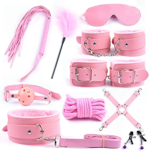 10pcs Adult Sexy BDSM Bondage Set Kit Hand Cuffs Foot cuff Whip Rope Sex SM Toy - Picture 21 of 26