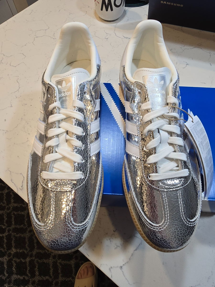 Adidas Samba OG Silver Metallic Cracked Leather MENS SIZE 10
