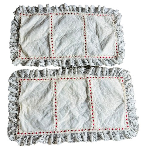 Vintage Lace Decorative Pillow Shames Case 33"x17" Embroidered White & Red Read - Picture 19 of 20
