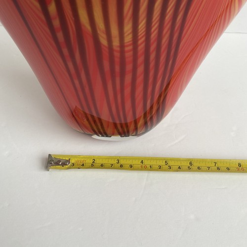 Vintage mundgeblasene Murano Kunst Glas gezogene Feder schwere Vase 7+ Pfund rot gelb - Bild 13 von 17