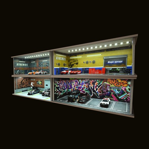 1/64 Diorama Garage Model LED Lighting Parking Lot Scene Display Case Model US - Picture 15 of 274