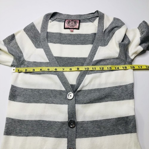 Juicy Couture Women's Cardigan Sweater Top Gray White Button Front Cotton Size M - Picture 8 of 12