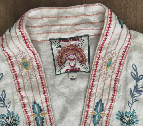 Johnny Was XL Sicilia Kimono 100% Linen Boho Floral Embroidered White - Picture 3 of 10