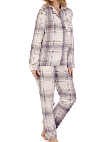 Check Pyjamas Womens Slenderella Brushed Cotton Button Up Top & PJ Bottoms Set - Picture 6 of 21