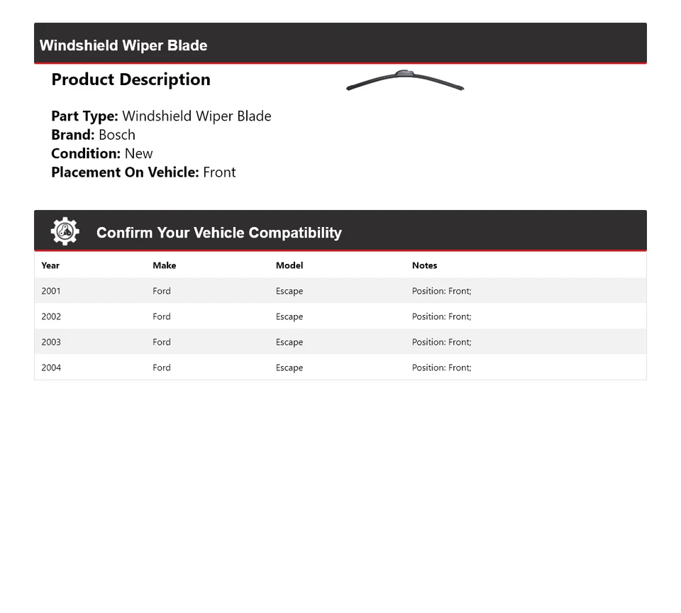Щетка стеклоочистителя переднего стекла для Ford Escape Bosch ICON 2001-2004 годов выпуска 2002 2003 годов выпуска - Изображение 2 из 3