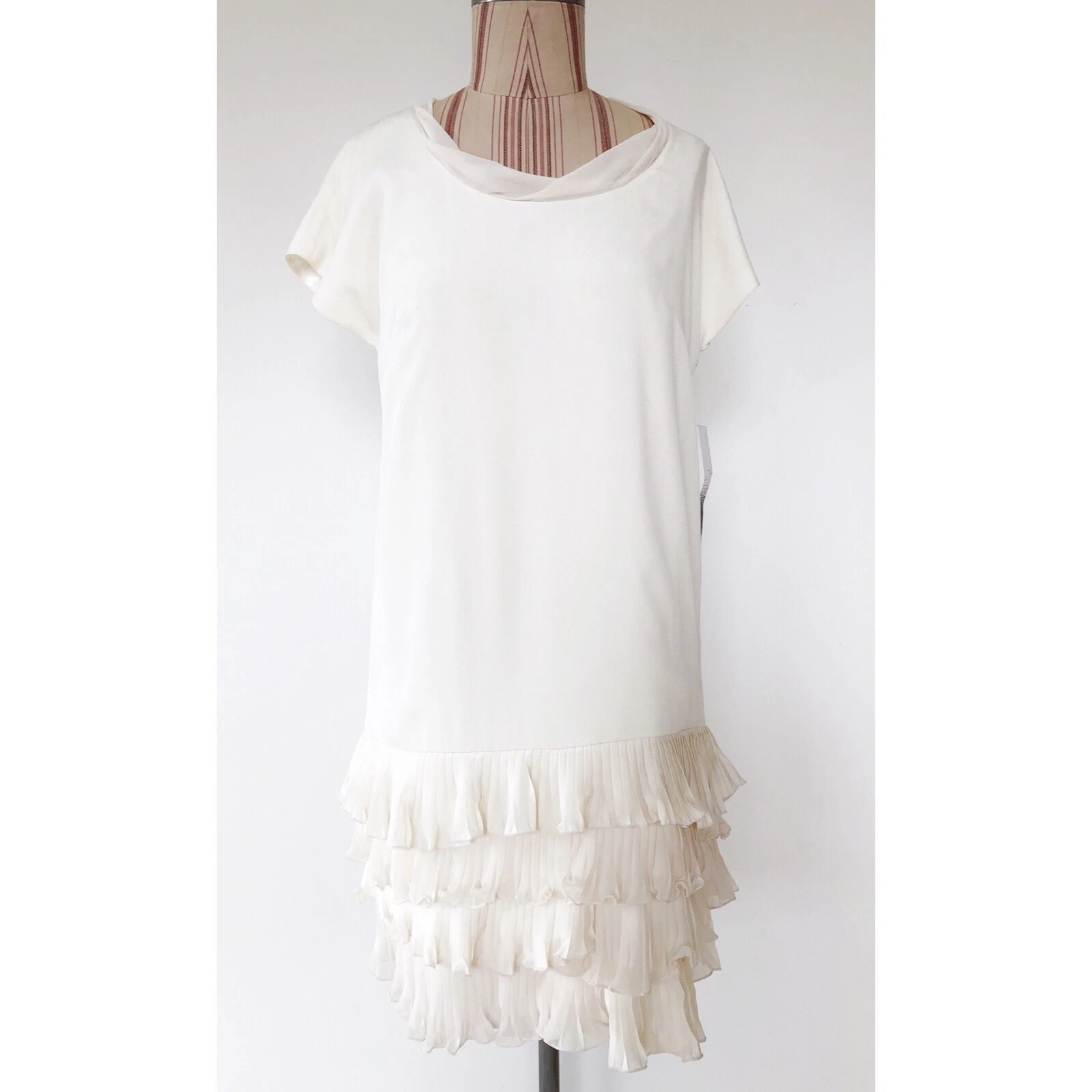 OFF WHITE Abito da festa Kensie donna bianco sporco manica corta orlo arricciato. Taglia S. Nuova con etichetta