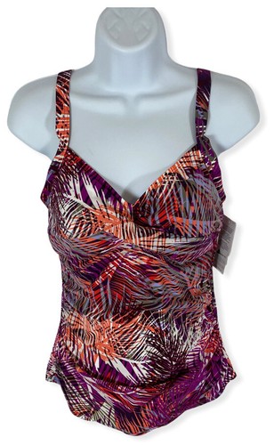 L.L. Bean Women's Tankini Swim Top Slimming Sun blocking Tropical Size 10 NWT - Picture 4 of 11