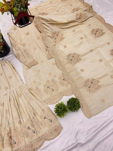 New Launching Pure Chinnon Silk Top Sharara With Dupatta For Function - Picture 5 of 14