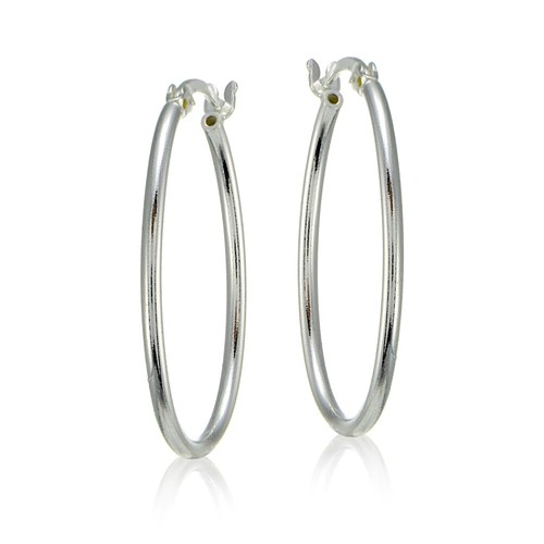 Sterling Silver High Polished Lightweight Dainty Oval Hoop Earrings - Picture 2 of 4