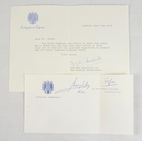 SPAIN Juan Carlos + Sofia sophia rare joint SIGNATURE signed in 1970 prince king - Picture 2 of 8