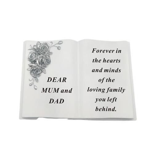 Graveside Plaque Memorial Book With Silver Roses Ornament - Mum & Dad