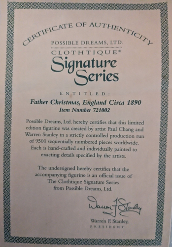 Vintage 1995 12" Clothtique Signature Serie ""Weihnachtsmann"" mit Ständer & COA - Bild 3 von 13