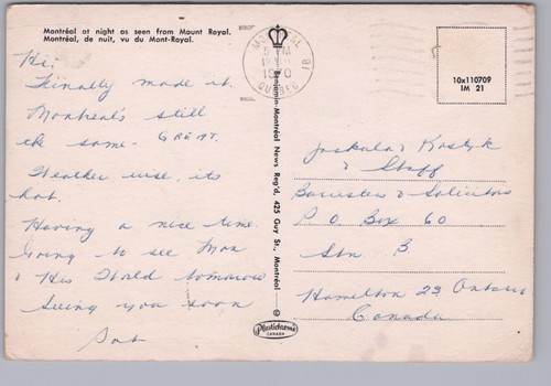 Night View From Mount Royal, Montreal, Quebec, 1970 Chrome Aerial View Postcard - Picture 2 of 2