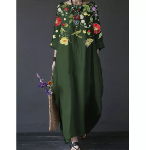 Übergröße Damen Sommerkleid Kleid Damen locker Sommer Blumen Boho Kaftan Maxikleid - Bild 1 von 20