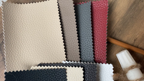 Tela de tapicería de cuero ecológico amigable con el reciclaje de color beige y material de ajuste automático - Vídeo 1 de 1