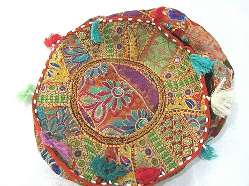 Khambadiya Floral Patchwork Round Bean Bag Pouf Ottoman Pouffe Cover Seat Stool - Picture 63 of 90