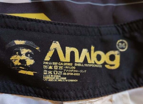 Men's Sz 34 Analog Board Shorts Black & Yellow Striped Print Swimming Trunks - Picture 3 of 4