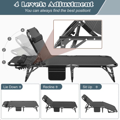 New 4 Level Adjustable Cot Rollaway Folding Bed Black Frame with Black Mattress - Picture 9 of 12
