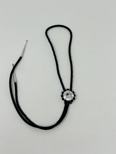 Vintage Sterling Zuni Inlay Sonnengesicht Bolokrawatte - Bild 1 von 3