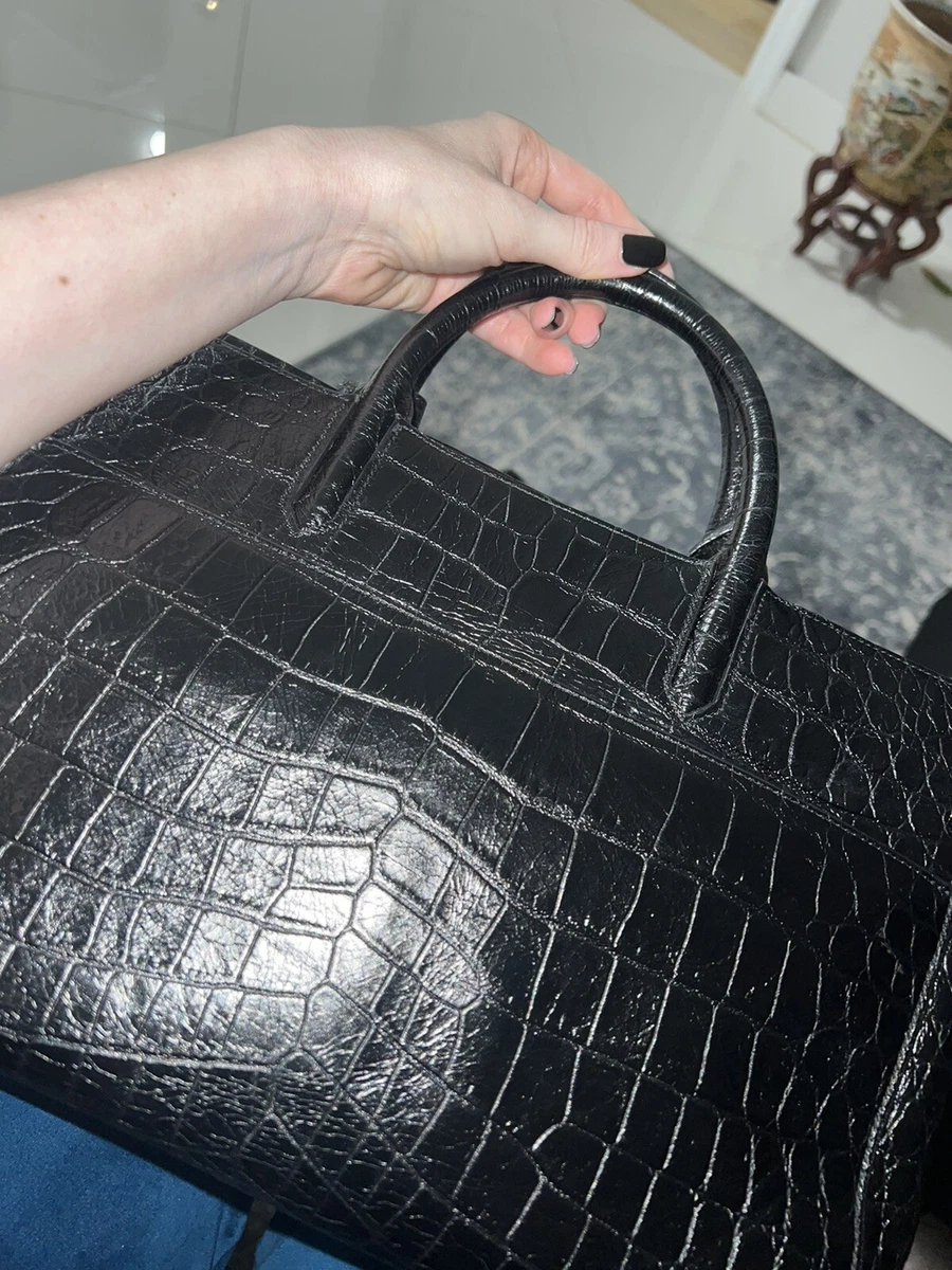 YVES SAINT LAURENT Sac de Jour Crocodile-Embossed Satchel Bag Black