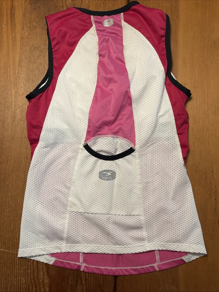 Chaleco Sugoi Mujer Mediano Rosa Blanco Media Cremallera Ciclismo Bolsillo Foto 4 de 4