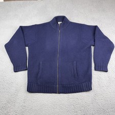 LL Bean Men's L Regular Blue Full Zip Shetland Wool Sweater Cardigan Pockets